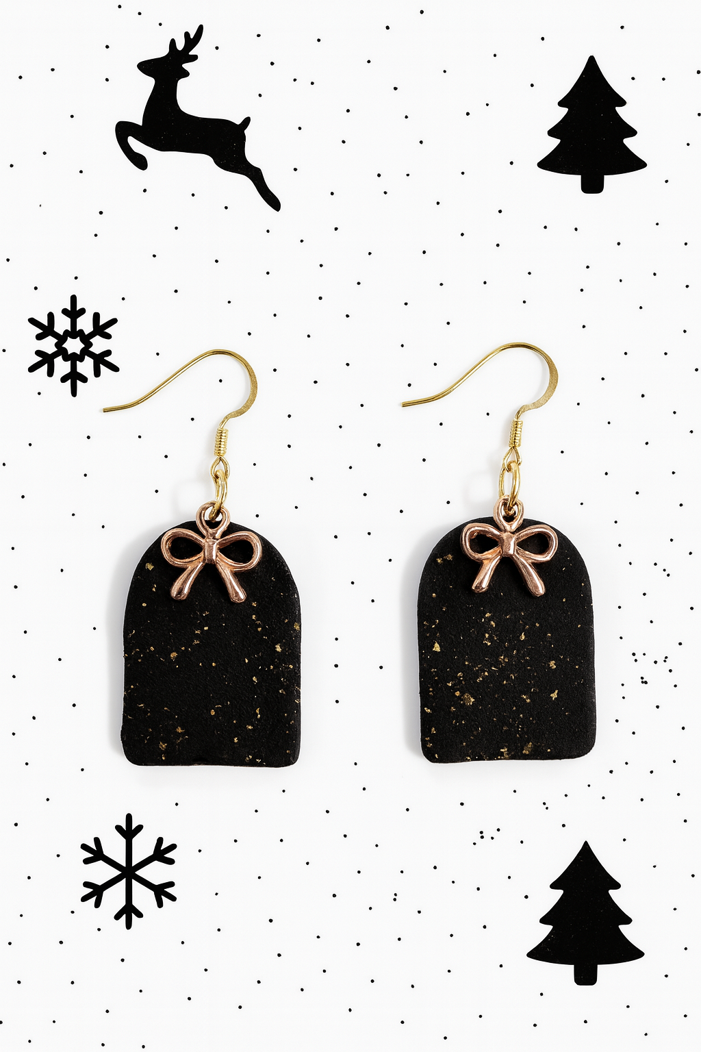 Black & Gold Holiday Bow Earrings