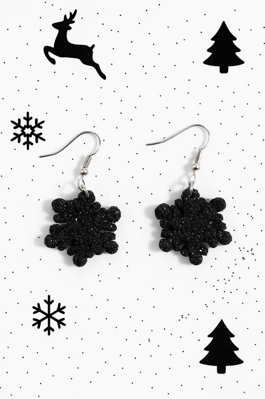 Black Glitter Snowflake Earrings